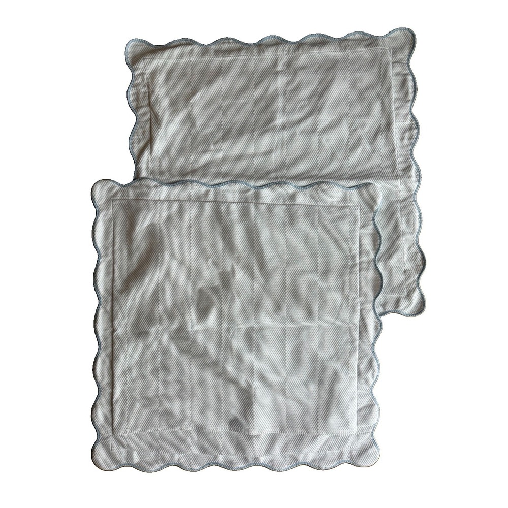Matouk Diamond Pique Euro Sham Pair Set of 2 White Blue Scalloped 29x29